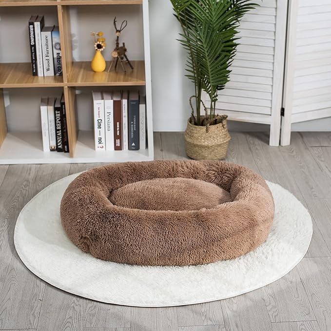 Coohom Oval Calming Donut Cuddler Dog Bed Bed(30"/36"/43'') for (XL(36"x27"x7"), Camel)