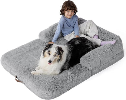 Bedsure Foldable Human Dog Bed for Kids 2 in 1 Calming