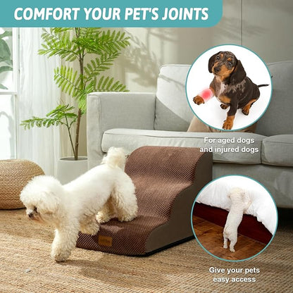 Dog Stairs for Couch or Low Bed 15.7x22.4x15.7in, Brown, 3 Tiers