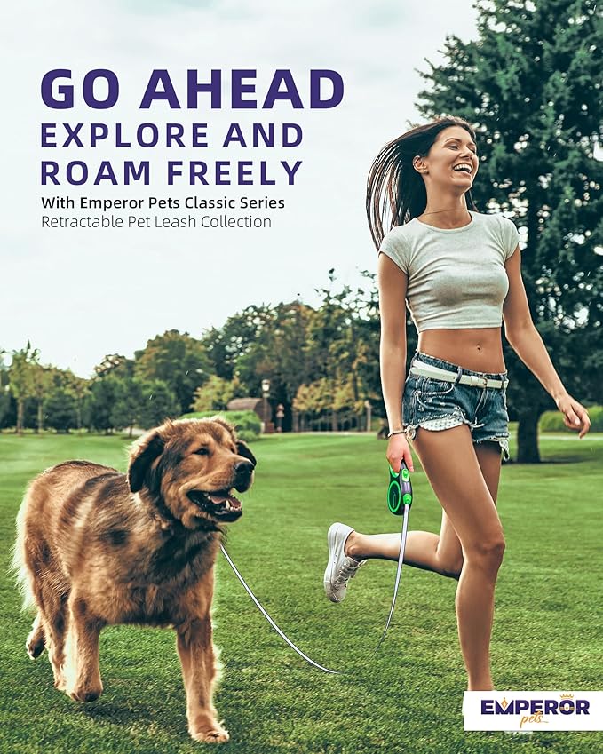 Emperor Pets 26 ft Retractable Dog Leash Large Dogs 110lb, Large 26 ft, -GN26