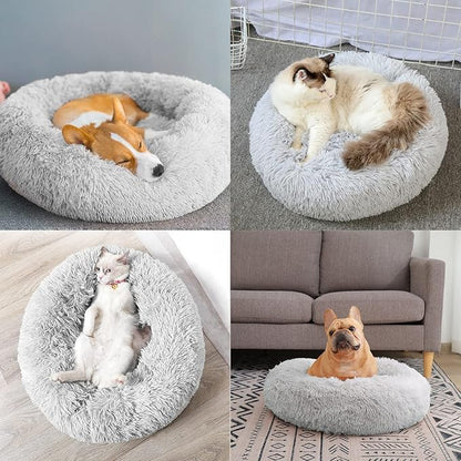 90cm Extra Large Calming Dog Bed, Plush Donut Pets Beds for Dogs Cats, Soft Puppy Kitten Cuddler Round Bed Cushion, Washable Warm Dog Beds for Improved Sleeping