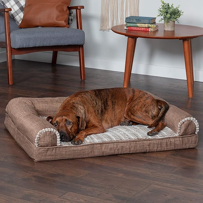 Furhaven Memory Foam Dog Bed for Large/Medium Dogs w/ Removable Bolsters & Washable Cover 55 lbs
