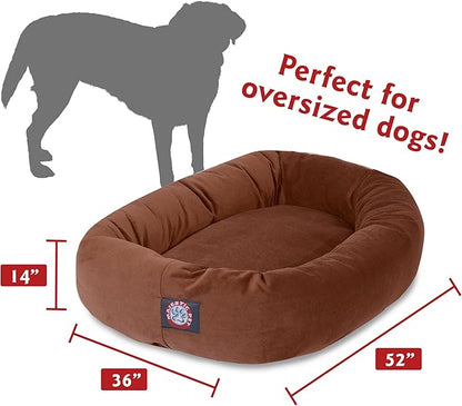 Majestic Pet 52 Inch Suede Calming Dog Bed Washable – Cozy Soft Round Dog Bed with Spine Support for Dogs to Rest their Head 52x35x11 (Inch)