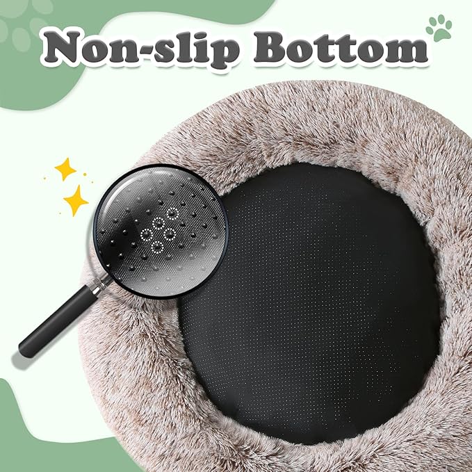 JOLLYVOGUE Calming Donut Dog Bed & Cat Bed (20",Brown)