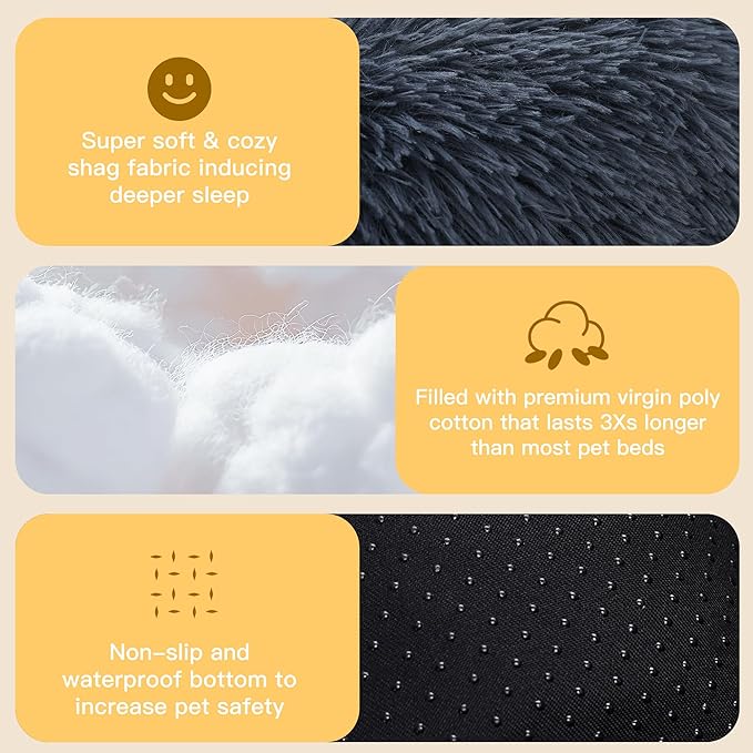 Calming Donut Dog Bed for Small Dogs and Cats 20" Grey