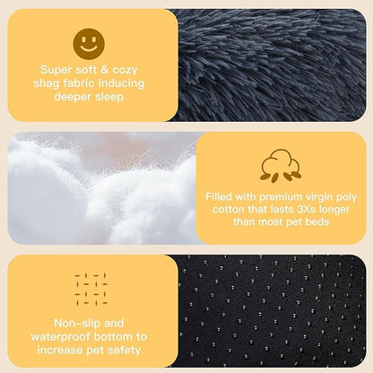 Calming Donut Dog Bed for Small Dogs and Cats 20" Grey