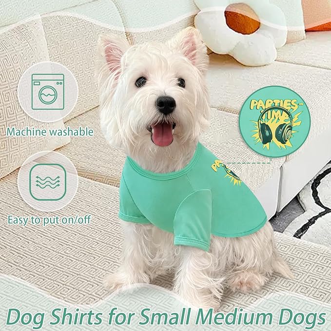 XPUDAC 4 Pack Dog Shirts Soft Summer Dog Clothes for Small Medium Dogs Breathable Lightweight Cute Tshirt with Sleeves Puppy Cat Outfit