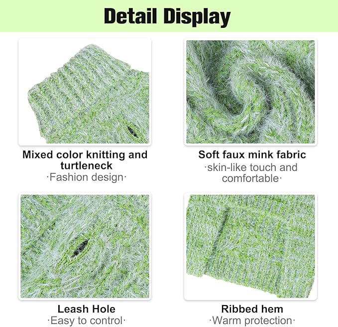 BEAUTYZOO Small Dog Sweater -Turtleneck Pullover Classic Cable Knit Fuzzy Winter Coat Dog Cold Weather Clothes for Small Medium Dogs Puppy Girl Boys,Green SM