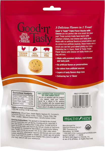 Good 'n' Tasty Triple Flavor Stacks with Cheese, 9 Ounces, Bite Sized Snacks for Dogs with Premium Chicken and Real Cheese