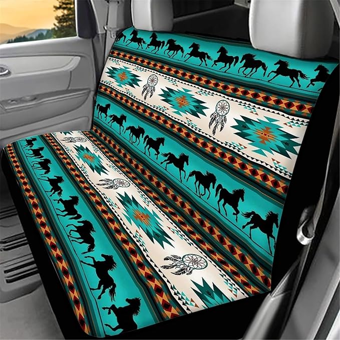 CLOHOMIN Southwest Native American Print Back Seat Cover Set of 2 Indian Tribal Aztec Geometry Dreamcatcher Horse Back Rear Car Seat Covers for Women