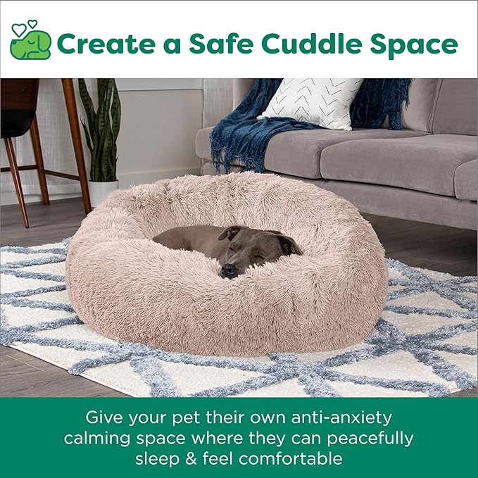 Furhaven 23" Round Calming Donut Dog Bed for Indoor Cats & Small Dogs 20 lbs 23.0"L x 23.0"W x 9.0"Th