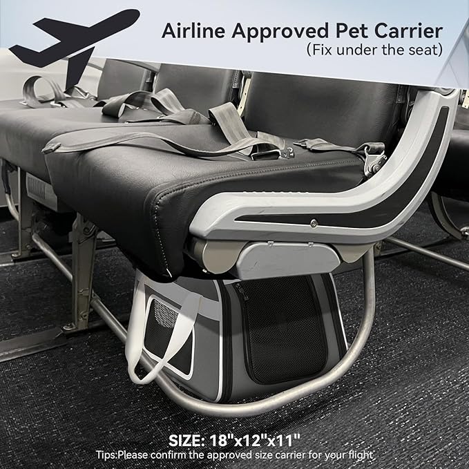 PETSFIT Airline Approved Cat Carrier with Wheels Designed for Small Dogs/Cats with Adjustable Safety Rope & Removable Wheels