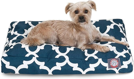 Navy Trellis Small Rectangle Indoor Outdoor Pet Dog Bed With Removable Washable Cover By Majestic Pet Products