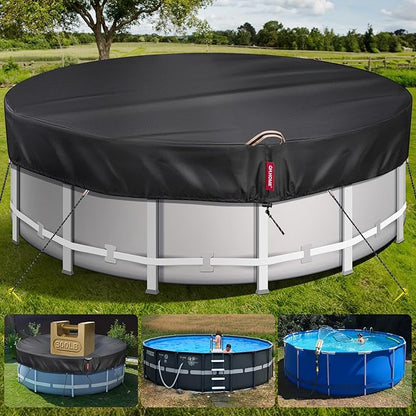 24Ft Round Pool Cover with 738N Strong Tear Resistant [600D Upgrade Extra Dense Heavy Duty Fabric] Swimming Pool Cover for Above Ground Pools