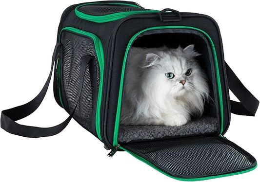 Easy Vet Visit Pet Carrier for Medium Cats and Small Dogs. Safe, Comfortable and Convenient. Airline Approved, Top Loading and Collapsible (Black)