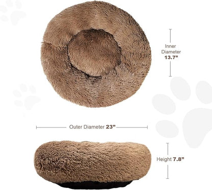 Aurako Cat Bed Dog Bed Round Cushion Pet 23" Khaki