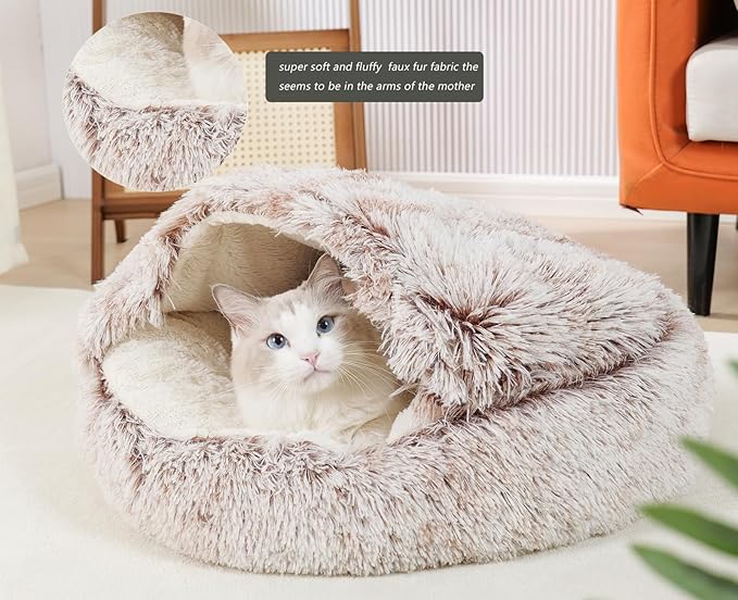 Cat Beds for Indoor Cats Cave & Calming Dog Beds 31inch, Coffee