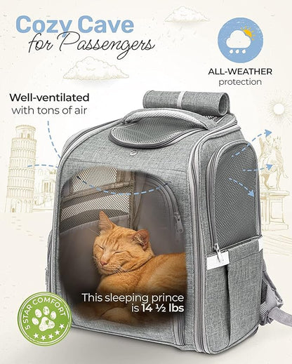 Expandable Cat Backpack Carrier - Breathable BT-01 Cat Carrier Backpacks for Comfy Long Walks - from Kitty to Medium-Size cat up to 15lbs