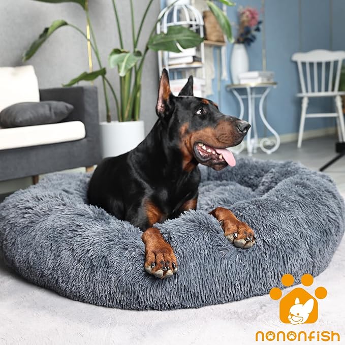 Dog Beds for Extra Large Dogs Calming Dog Bed Washable Fluffy Anti-Anxiety Round Pet Bed 45 Inches Detachable Dog Bed