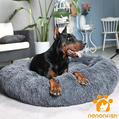 Dog Beds for Extra Large Dogs Calming Dog Bed Washable Fluffy Anti-Anxiety Round Pet Bed 45 Inches Detachable Dog Bed