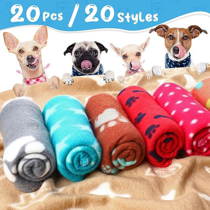 Eccliy 20 Pcs Puppy Blanket Pet Blanket Soft Fleece Dog Blankets Doggie Blanket Warm Felt Throw Blanket Sleep Mat Bed Covers Small Blankets for Puppy Pet Dogs Cat 20 Styles 23.6 x 27.6 Inch)