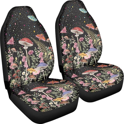 Mushroom Print Car Seat Covers for Front Seat Only Washable and Breathable Bucket Seat Covers for Women Men for Most Car Interior Covers Sedan Truck SUV Van
