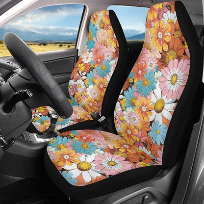 Groovy Hippie Flower Daisy Car Seat Covers Full Set of 2
