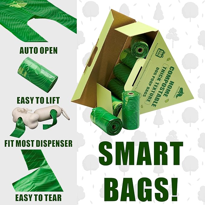 100% Home Compostable Dog Poop Bags With Handles 33% Thicker 8x Protection 150 Bags)