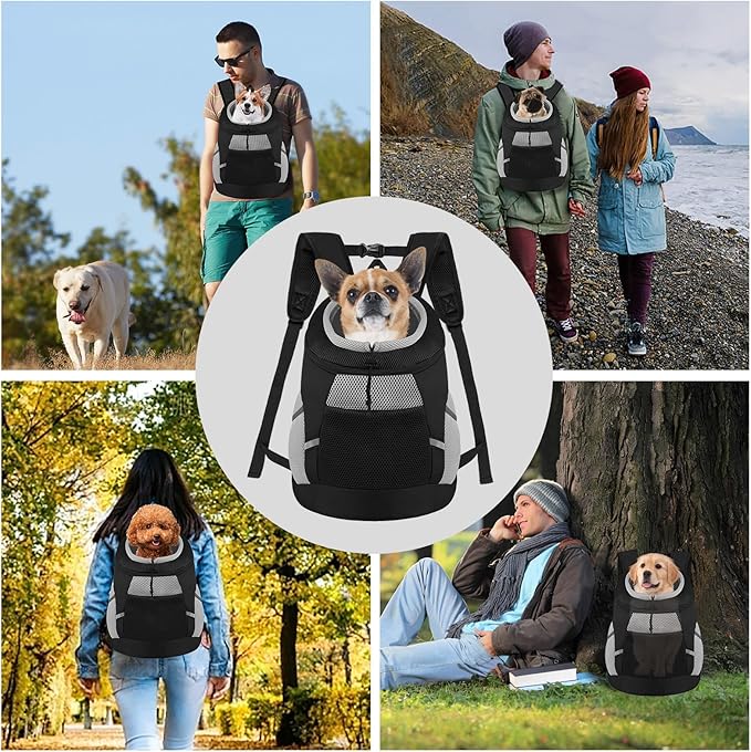 SUNRISING Pet Dog Carrier Backpack for Small Dogs,Dog Front Carrier with Storage Pockets Head Out Breathable Dog Back Pack for Hiking Dog Backpack Carrier with Safety Strips Black S New