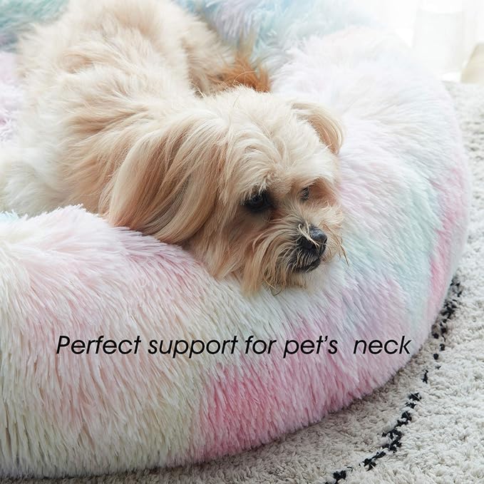 WESTERN HOME WH Calming Dog & Cat Bed, Anti-Anxiety Donut Cuddler Warming Cozy Soft Round Bed, Fluffy Faux Fur Plush Cushion Bed for Small Medium Dogs and Cats (20"/24"/27"/30")