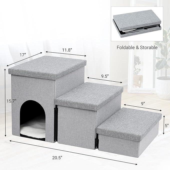 Heeyoo Dog Stairs for Small Dogs 3-Step Pet
