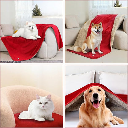 Waterproof Pet Blanket Dog Blankets, Super Soft Warm Fluffy Facecloth Sofa Car Bed Protector, Urine Proof Washable Outdoor Pet Blanket for Puppy Large Dogs & Cats(Red120cm*200cm)