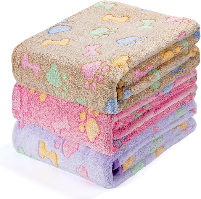 PJYuCien Blankets 1 Pack 3 - Fluffy Premium Fleece Flannel Throw Dog Blanket, Soft Warm Cute Print Cat Blanket, 60"x50" Pet Blankets for Medium Large Dog Cat Puppy