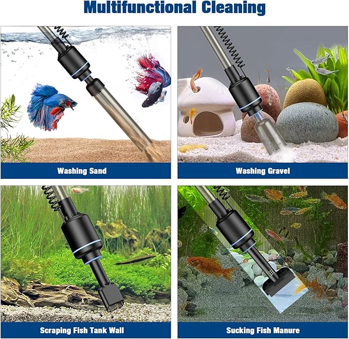 Electric Aquarium Vacuum Gravel Cleaner, 24W Fish Tank Cleaner with Adjustable Water Flow and Timed Off, Aquarium Gravel Vacuum for Automatic Water Change, Wash Sand