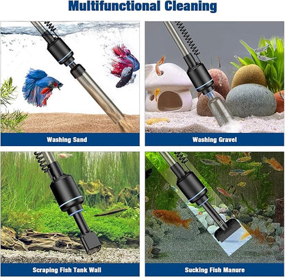 Electric Aquarium Vacuum Gravel Cleaner, 24W Fish Tank Cleaner with Adjustable Water Flow and Timed Off, Aquarium Gravel Vacuum for Automatic Water Change, Wash Sand