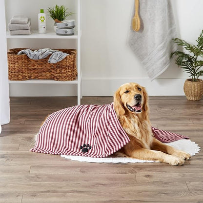 Bone Dry Pet Grooming Towel Collection Absorbent Microfiber X-Large, 41x23.5", Striped Cranberry