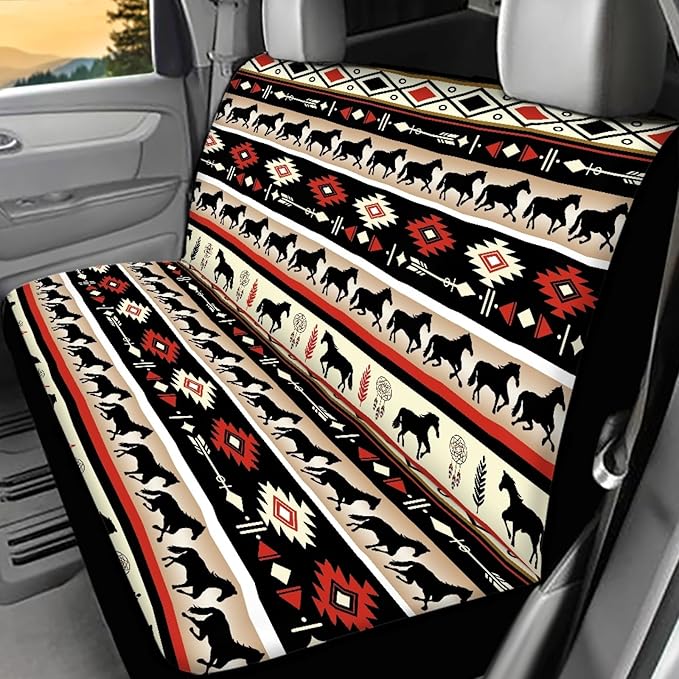 AFPANQZ Aztec Dreamcatcher Horses Car Seat Cover Rear Seats Only High Stretchy Washable Bucket Seat Cushion Protector Backseats Covers for Girls Women