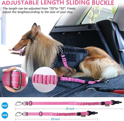 AUBELL Dog Seatbelt, Updated 3-in-1 Pet Car Seat Belt for Dogs, Bungee Dog Car Tether with Clip Hook Latch & Buckle, Heavy Duty Dog Car Harness with Swivel Aluminum Carabiner,Hotpink