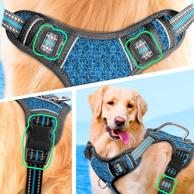 BARKBAY No Pull Dog Harness Large Step in Reflective Dog Harness with Front Clip and Easy Control Handle for Walking Training Running with ID tag Pocket(Blue/Black,S)