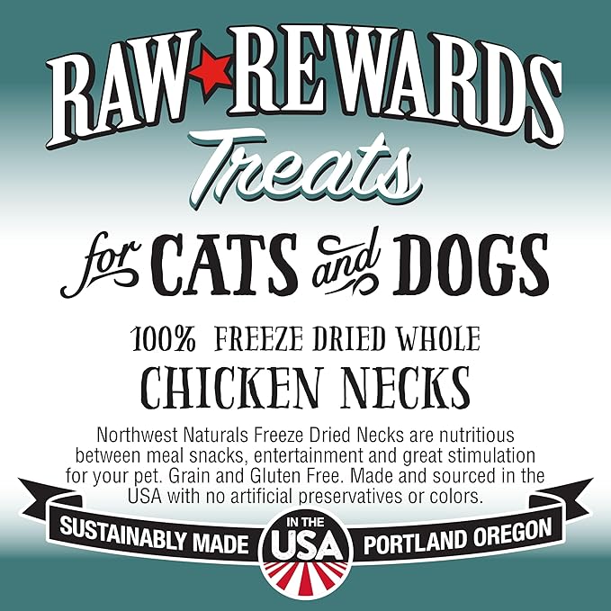 Northwest Naturals Raw Rewards Freeze-Dried Chicken Neck Treats for Dogs and Cats - Bite-Sized Pieces - Healthy, 1 Ingredient, Human Grade Pet Food, All Natural - 4 Oz (Pack of 3) (Packaging May Vary)