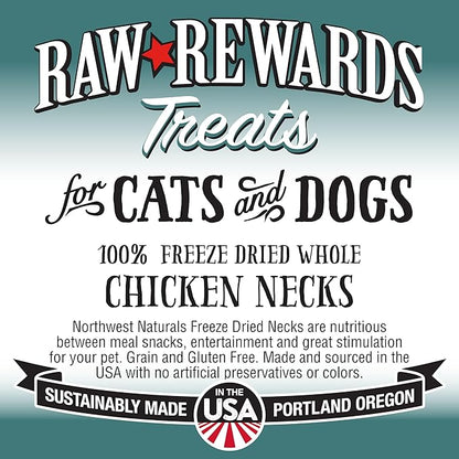 Northwest Naturals Raw Rewards Freeze-Dried Chicken Neck Treats for Dogs and Cats - Bite-Sized Pieces - Healthy, 1 Ingredient, Human Grade Pet Food, All Natural - 4 Oz (Pack of 3) (Packaging May Vary)