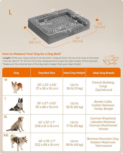 Feandrea Orthopaedic Dog Bed for Large Dogs 36 x 27 x 6.5 Inches, UPGW252G02