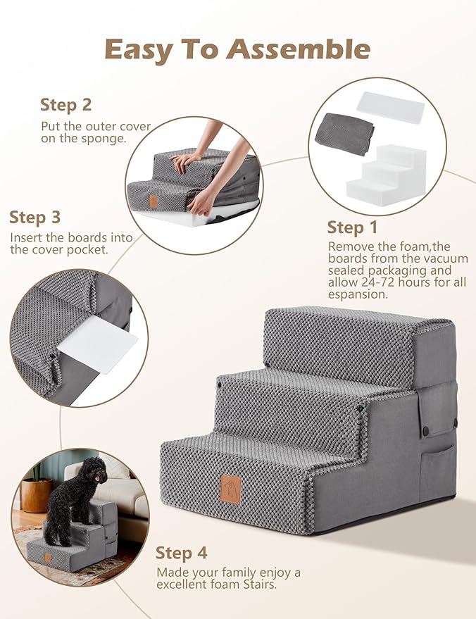 Dog Stairs for Small Dogs 3 Step 14"H for