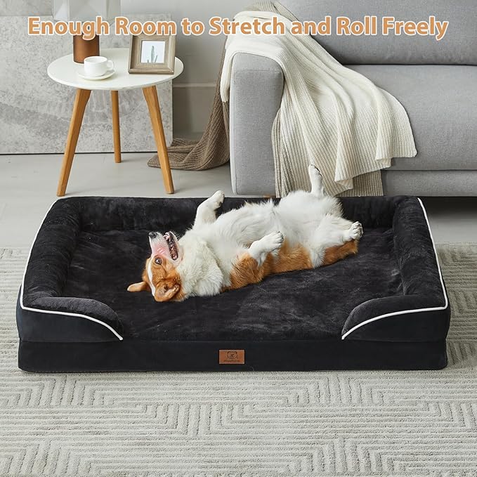 WNPETHOME Waterproof Dog Beds for Medium Dogs, Orthopedic Medium Dog Bed with Sides, Big Dog Couch Bed with Washable Removable Cover, Pet Bed Sofa with Non-Slip Bottom for Sleeping Black