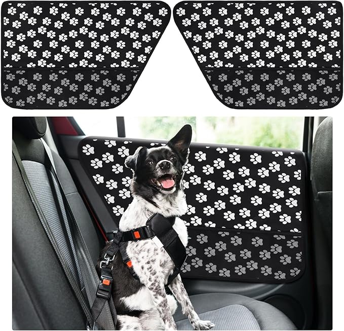 2 Pcs Car Door Protector Pet Dog Paw Prints Car Door Cover Protector Waterproof Scratching Nonslip Universal Fit Car Door Guard with Storage Pockets for Interior Vehicle