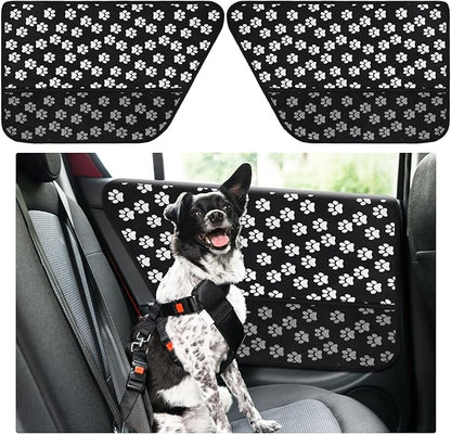 2 Pcs Car Door Protector Pet Dog Paw Prints Car Door Cover Protector Waterproof Scratching Nonslip Universal Fit Car Door Guard with Storage Pockets for Interior Vehicle