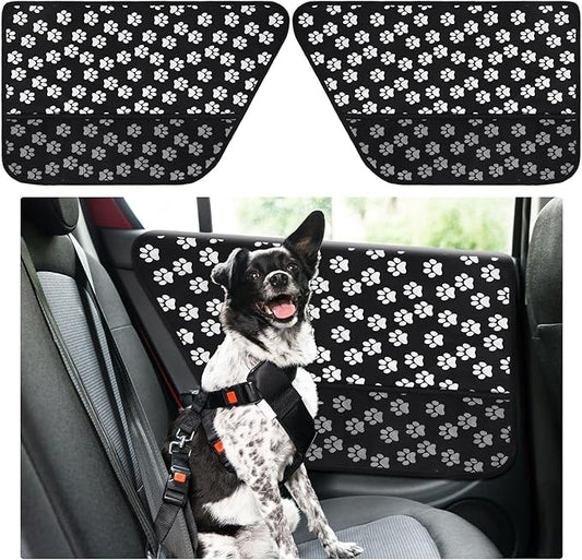 2 Pcs Car Door Protector Pet Dog Paw Prints Car Door Cover Protector Waterproof Scratching Nonslip Universal Fit Car Door Guard with Storage Pockets for Interior Vehicle