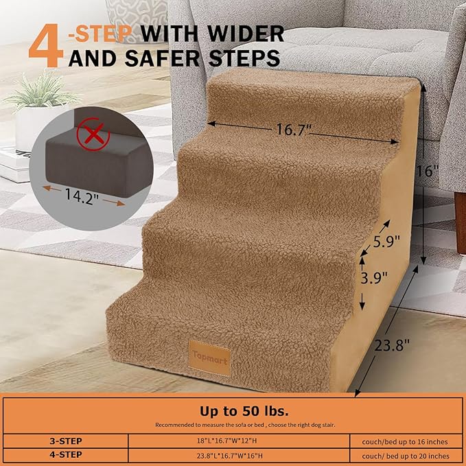 Topmart Dog Stairs for Small Dogs 4-Step,16”H, Pet