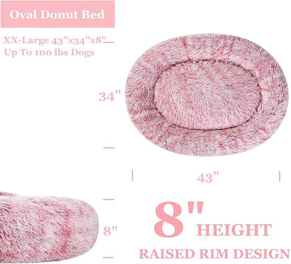 Coohom Oval Calming Donut Cuddler Dog Bed Bed(30"/36"/43") for (XXL(43"x34"x8"), Red)