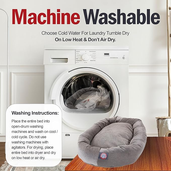 Majestic Pet 40 Inch Micro Velvet Calming Dog Bed Washable – Cozy Soft Round Dog Bed with Spine for Head Support 40x29x9 (inch)